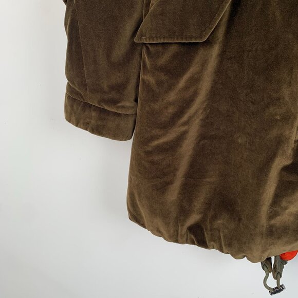 Moncler Brown Velvet Parka With Fur Trim & Orange Lining - Picture 4 of 8